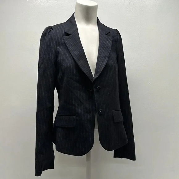 Rebecca Taylor Suit Blazer Wool Jacket Pinstriped Striped Navy Blue New Size 8 - Picture 2 of 10